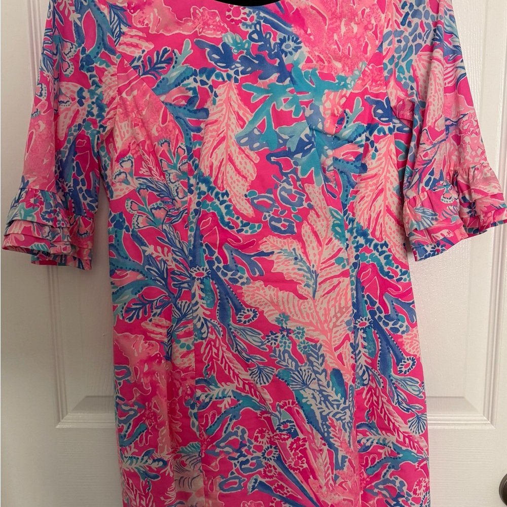 Lilly Pulitzer Pink Blue Ruffle Sleeve Shift Dress | Size 4